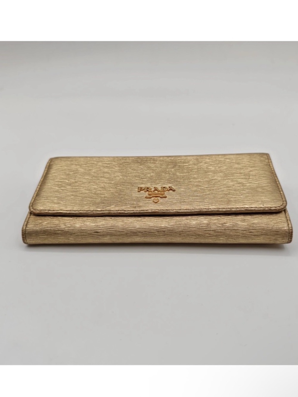 Prada Metallic Gold Saffiano Leather Flap Wallet - Picture 7 of 14